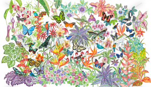 Troical plants and animals in Tropical Pardise watercolor by Lucy Arnold