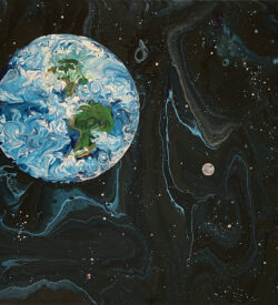 earth in poured acrylic painting by Lucy Arnold