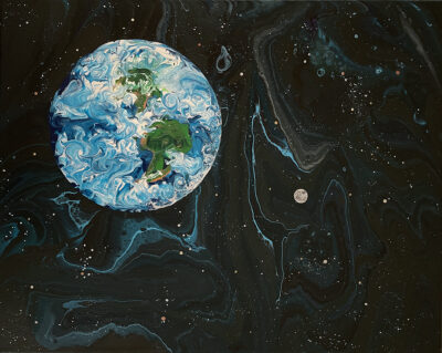 earth in poured acrylic painting by Lucy Arnold